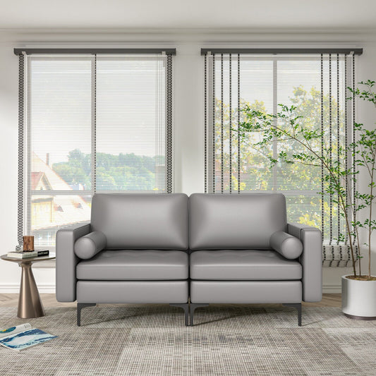 Modern Loveseat Sofa with 2 Bolsters and Side Storage Pocket, Light Gray - Gallery Canada