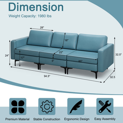 3-Seat Sectional Sofa Couch with Armrest Magazine Pocket and Metal Leg, Blue Sofas & Loveseats at Gallery Canada