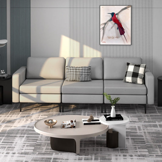 3-Seat Sectional Sofa Couch with Armrest Magazine Pocket and Metal Leg, Light Gray - Gallery Canada