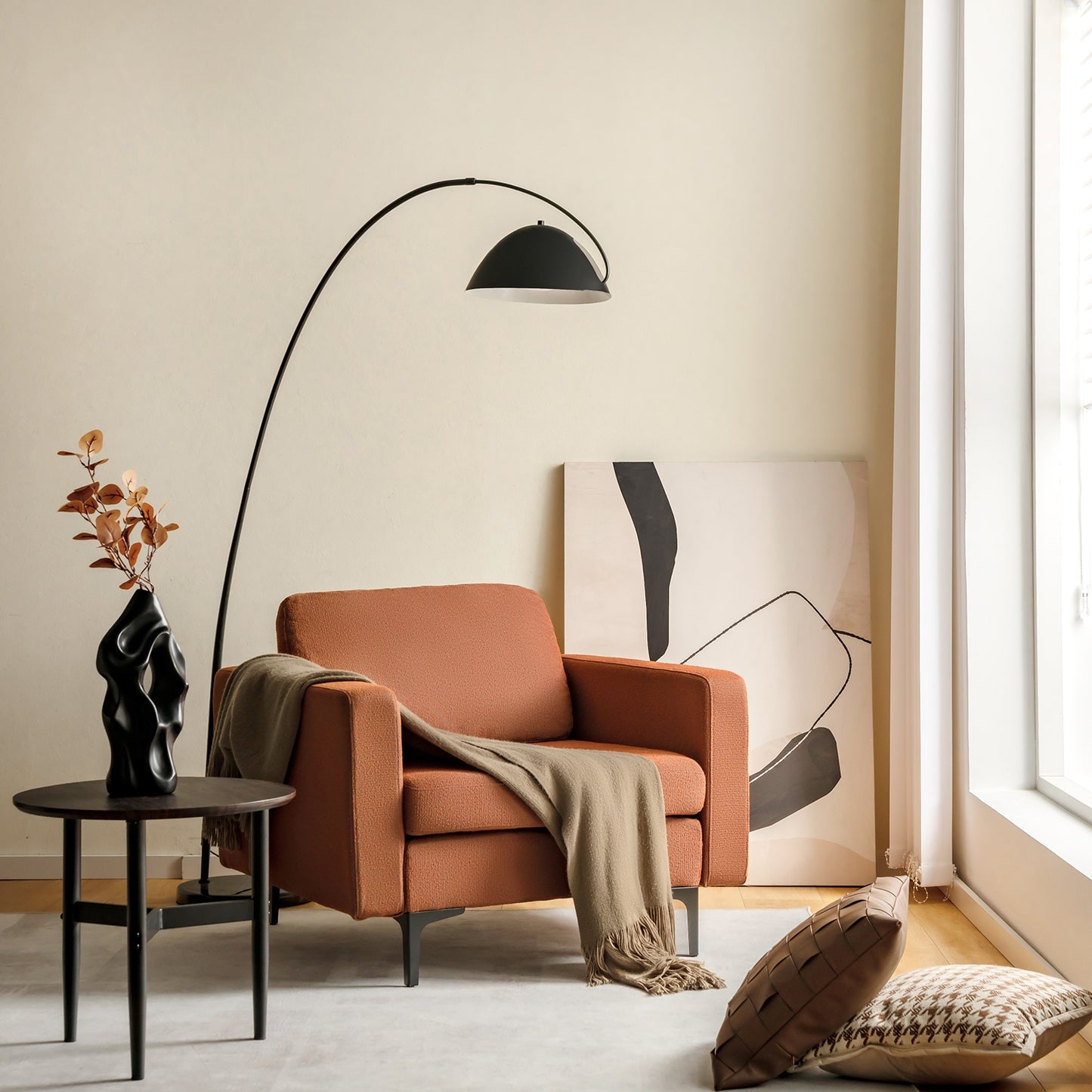 3-Seat Sectional Sofa Couch with Armrest Magazine Pocket and Metal Leg, Orange Sofas & Loveseats at Gallery Canada