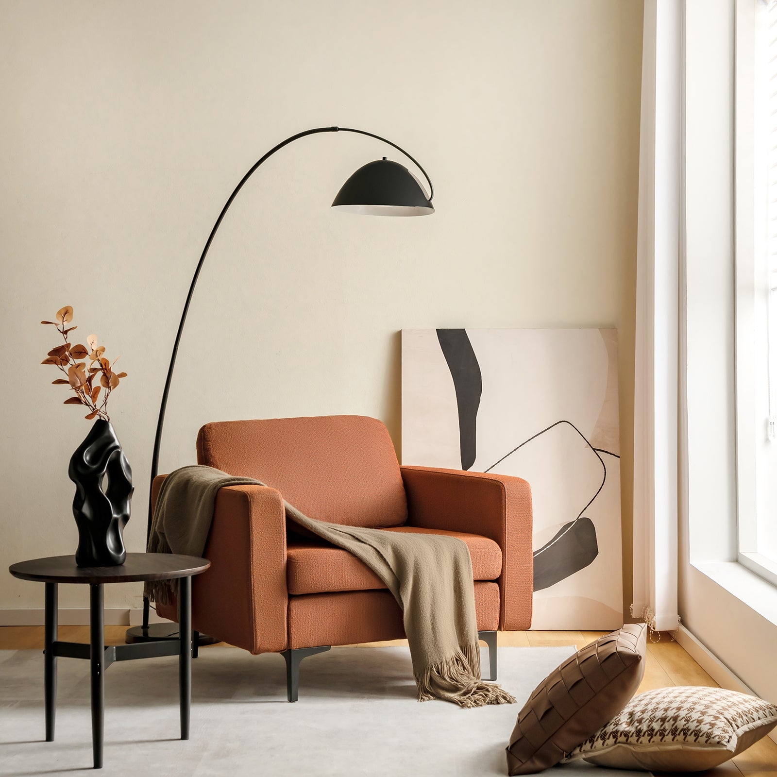 3-Seat Sectional Sofa Couch with Armrest Magazine Pocket and Metal Leg, Orange Sofas & Loveseats at Gallery Canada