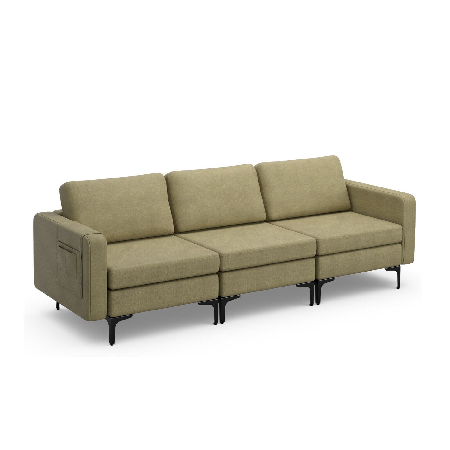 3-Seat Sectional Sofa Couch with Armrest Magazine Pocket and Metal Leg, Green Sofas & Loveseats at Gallery Canada