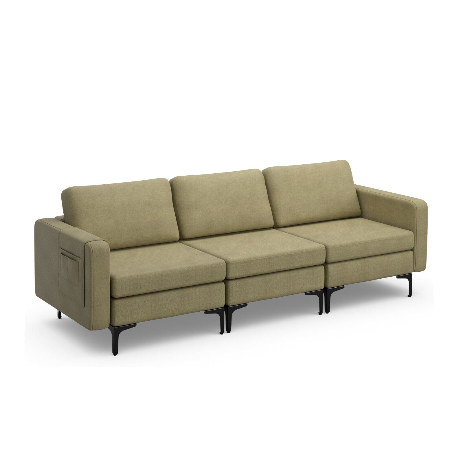 3-Seat Sectional Sofa Couch with Armrest Magazine Pocket and Metal Leg, Green Sofas & Loveseats Green at Gallery Canada
