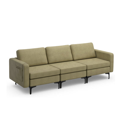 3-Seat Sectional Sofa Couch with Armrest Magazine Pocket and Metal Leg, Green Sofas & Loveseats Green at Gallery Canada