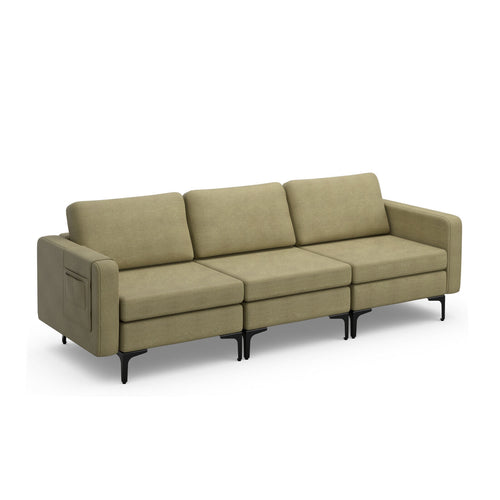3-Seat Sectional Sofa, With Armrest Magazine Pocket, Metal Leg, Green