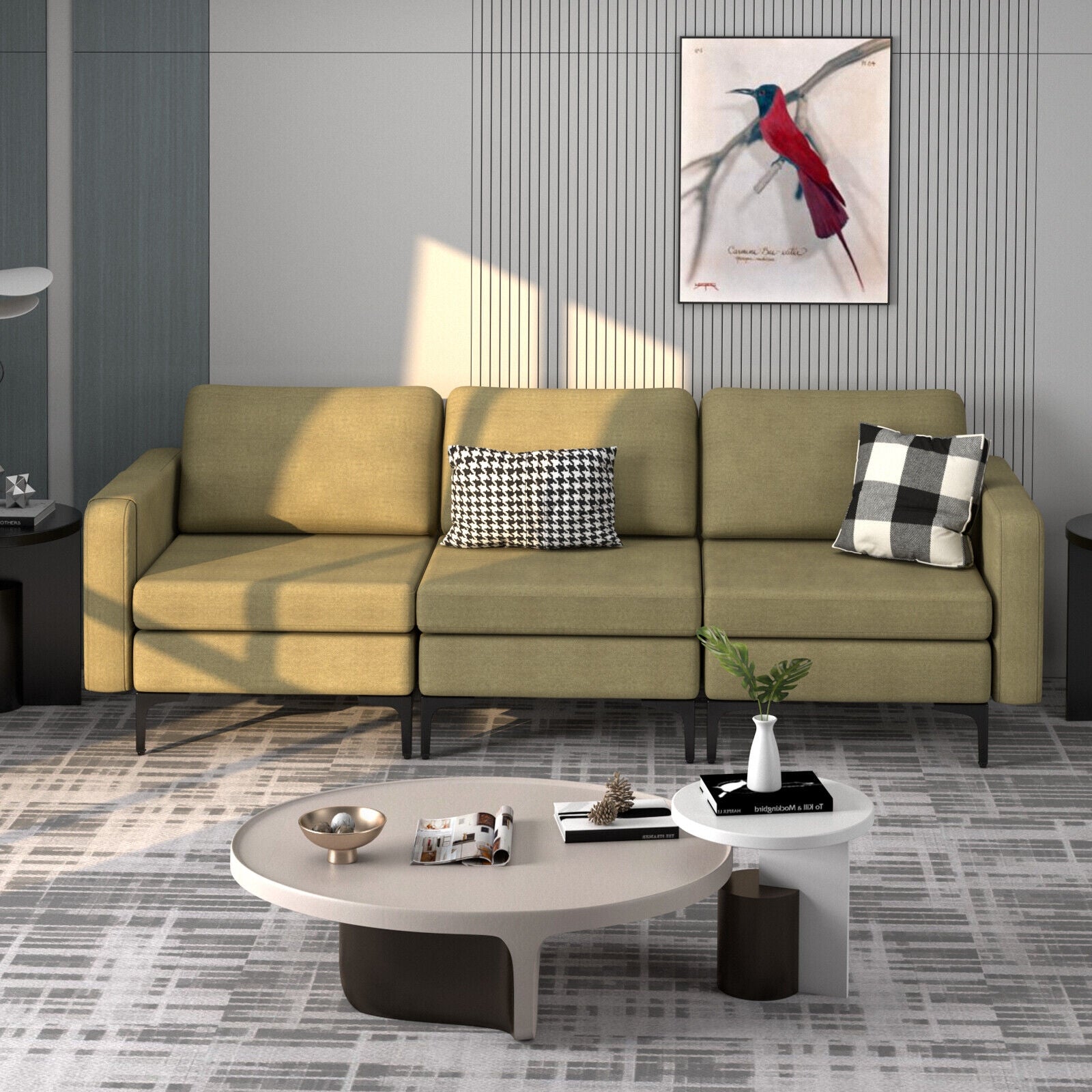 3-Seat Sectional Sofa Couch with Armrest Magazine Pocket and Metal Leg, Green Sofas & Loveseats at Gallery Canada