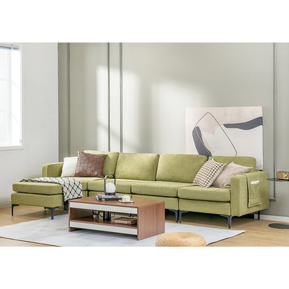 3-Seat Sectional Sofa Couch with Armrest Magazine Pocket and Metal Leg, Green Sofas & Loveseats at Gallery Canada