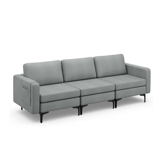 Convertible Sectional Sofa, 3-Seat, Reversible Ottoman, Gray