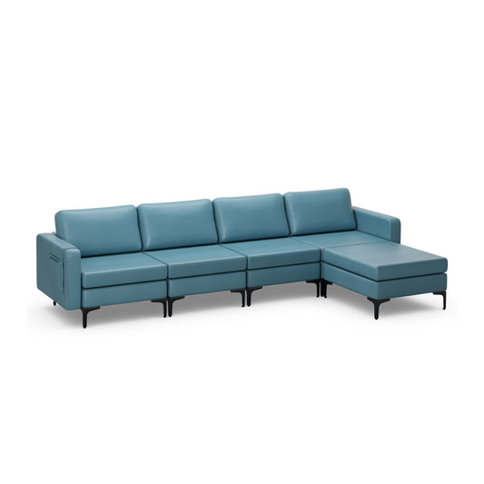 Modular L-Shaped Sectional Sofa, Reversible Ottoman, 2 USB Ports, Blue Sofas & Loveseats Blue at Gallery Canada