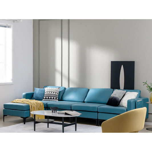 Modular L-shaped Sectional Sofa with Reversible Ottoman and 2 USB Ports, Blue - Gallery Canada