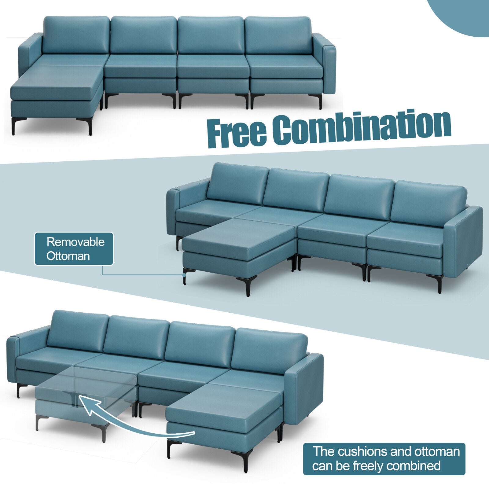Modular L-shaped Sectional Sofa with Reversible Ottoman and 2 USB Ports, Blue Sofas & Loveseats at Gallery Canada