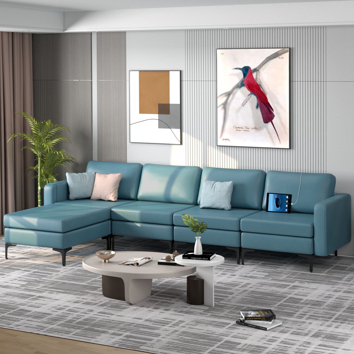 Modular L-shaped Sectional Sofa with Reversible Ottoman and 2 USB Ports, Blue Sofas & Loveseats at Gallery Canada