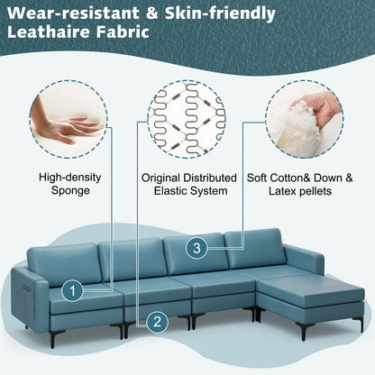 Modular L-shaped Sectional Sofa with Reversible Ottoman and 2 USB Ports, Blue Sofas & Loveseats at Gallery Canada