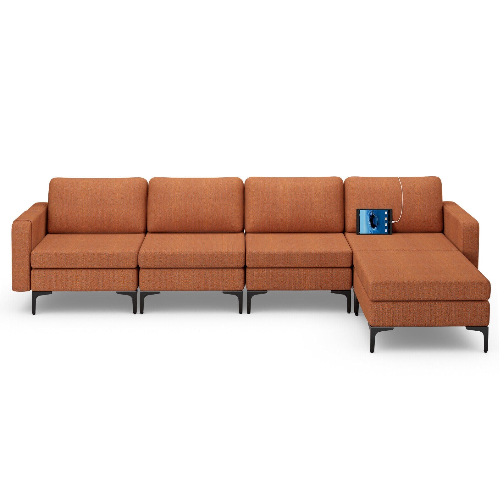 Modular L-shaped Sectional Sofa with Reversible Ottoman and 2 USB Ports, Orange Sofas & Loveseats at Gallery Canada