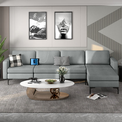 1/2/3/4-Seat Convertible Sectional Sofa with Reversible Ottoman-4-Seat L-shaped with 2 USB Ports, Gray Sofas & Loveseats at Gallery Canada