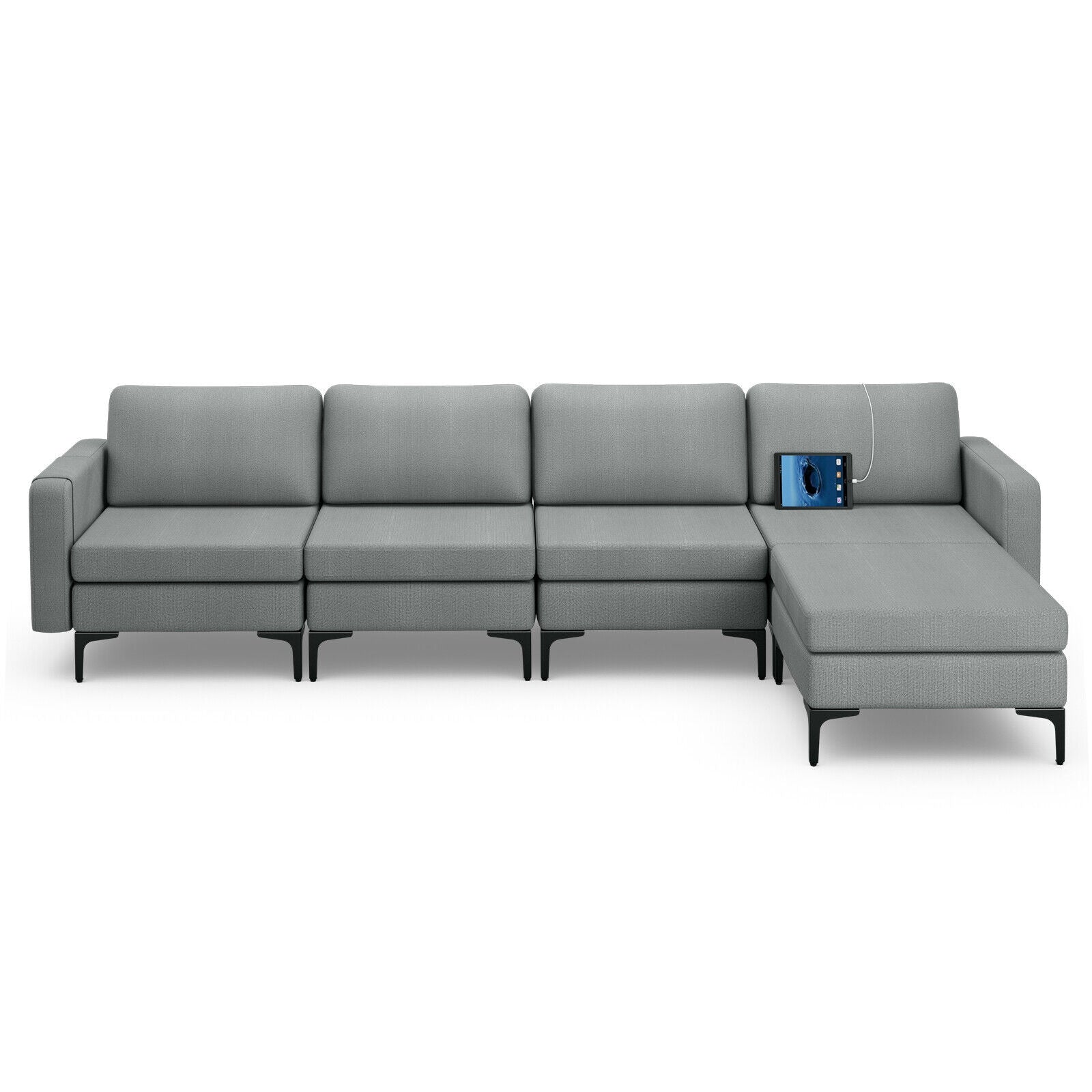 1/2/3/4-Seat Convertible Sectional Sofa with Reversible Ottoman-4-Seat L-shaped with 2 USB Ports, Gray Sofas & Loveseats at Gallery Canada