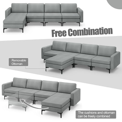 1/2/3/4-Seat Convertible Sectional Sofa with Reversible Ottoman-4-Seat L-shaped with 2 USB Ports, Gray Sofas & Loveseats at Gallery Canada