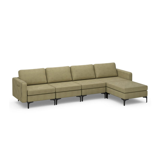 Modular L-shaped Sectional Sofa with Reversible Ottoman and 2 USB Ports, Green - Gallery Canada