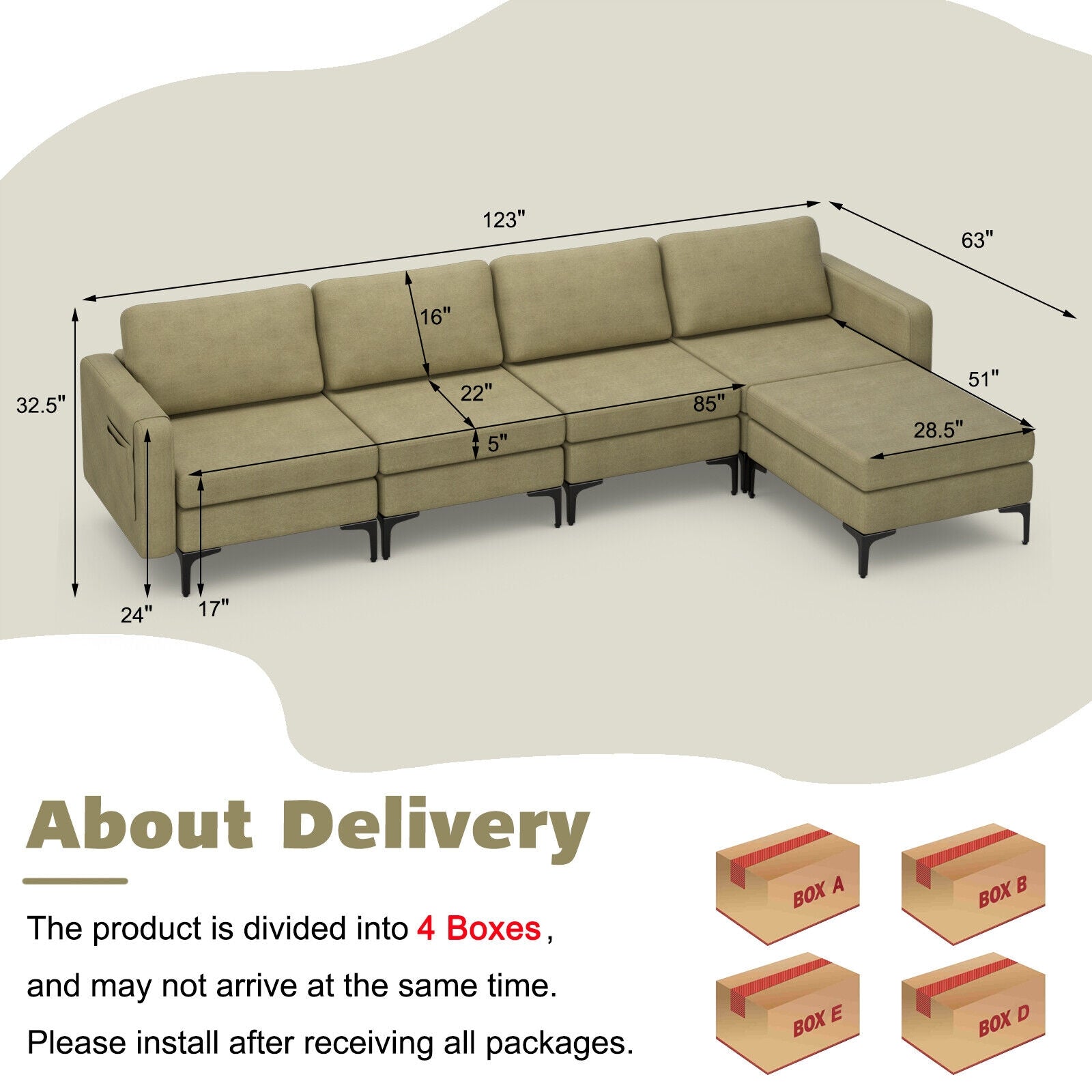 Modular L-shaped Sectional Sofa with Reversible Ottoman and 2 USB Ports, Green Sofas & Loveseats at Gallery Canada