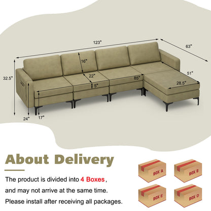 Modular L-shaped Sectional Sofa with Reversible Ottoman and 2 USB Ports, Green Sofas & Loveseats at Gallery Canada