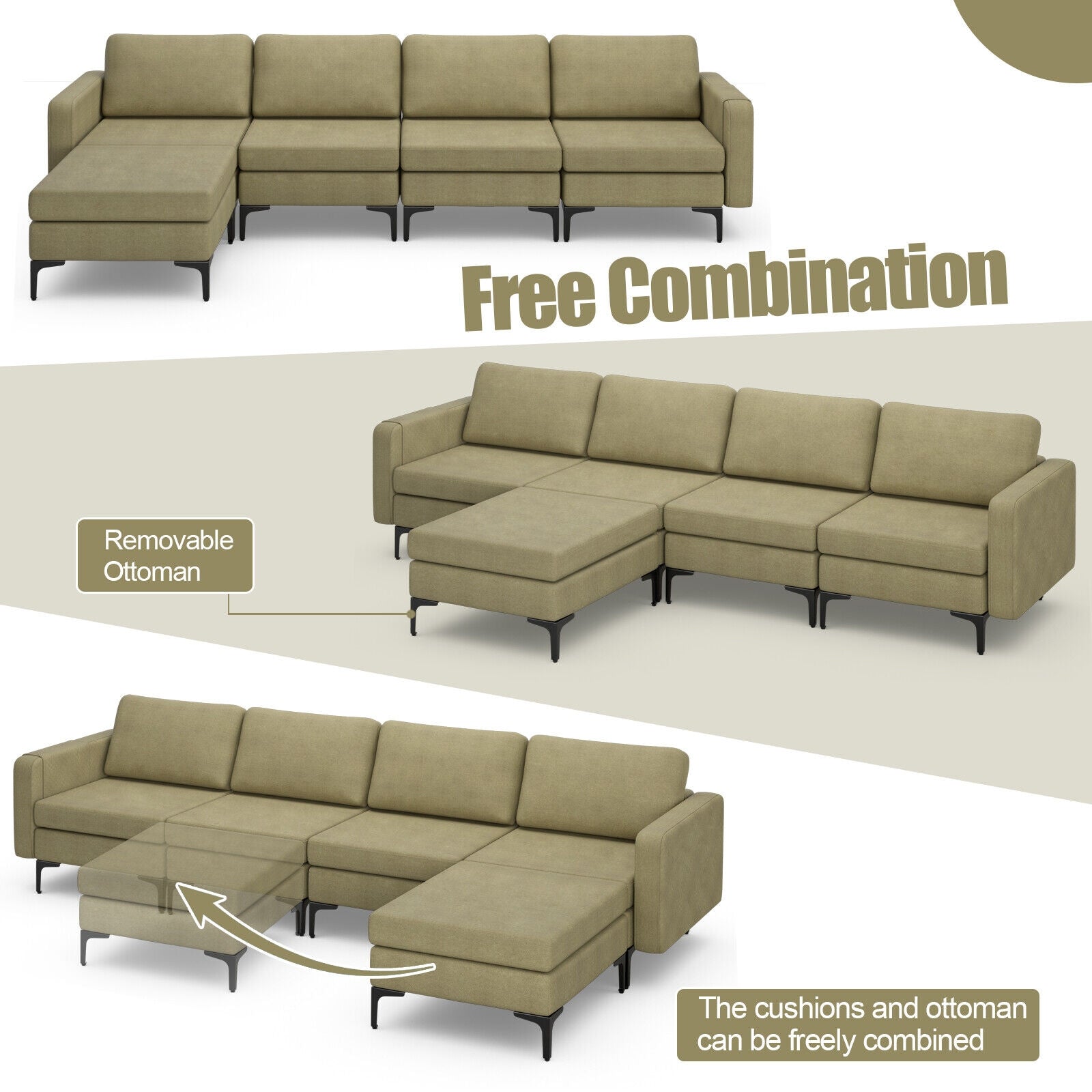 Modular L-shaped Sectional Sofa with Reversible Ottoman and 2 USB Ports, Green Sofas & Loveseats at Gallery Canada