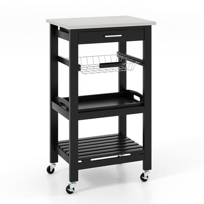 Kitchen Island Cart with Stainless Steel Tabletop and Basket, Black Kitchen Islands & Carts at Gallery Canada