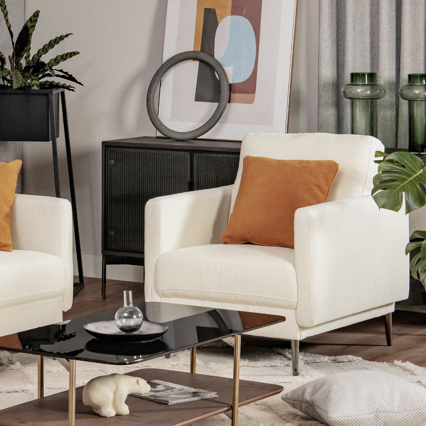 Modern Upholstered Accent Chair with Removable Backrest Cushion, White Sofas & Loveseats at Gallery Canada