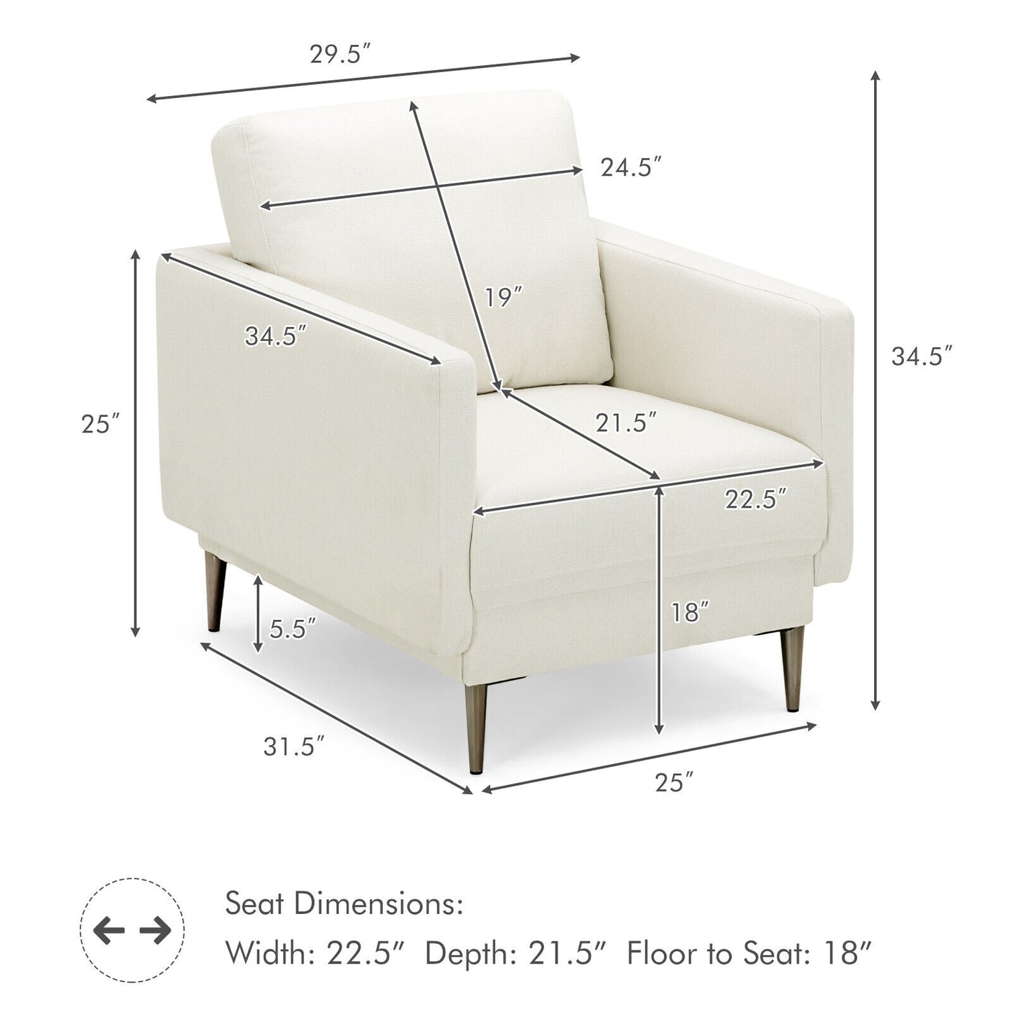 Modern Upholstered Accent Chair with Removable Backrest Cushion, White Sofas & Loveseats at Gallery Canada