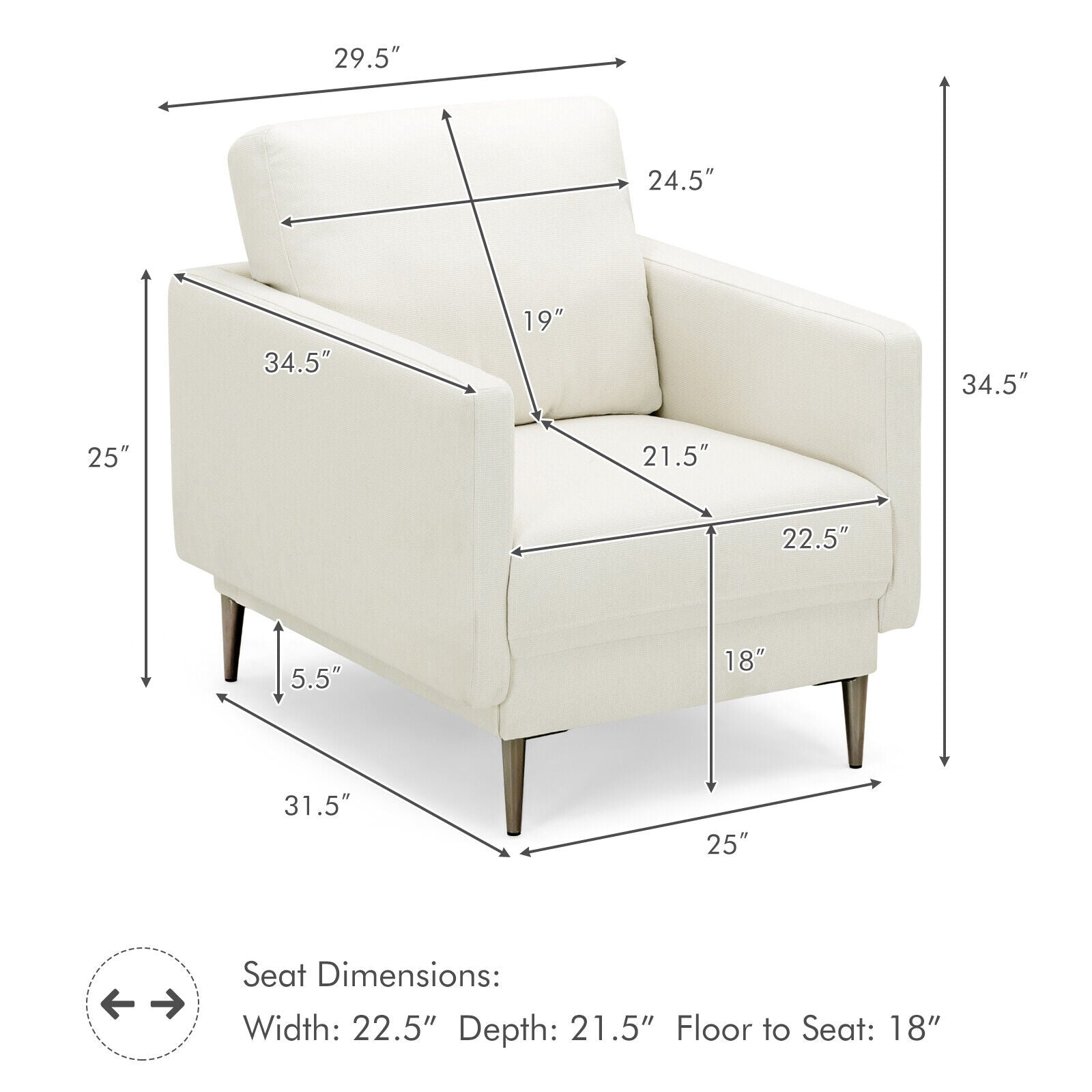Modern Upholstered Accent Chair with Removable Backrest Cushion, White Sofas & Loveseats at Gallery Canada