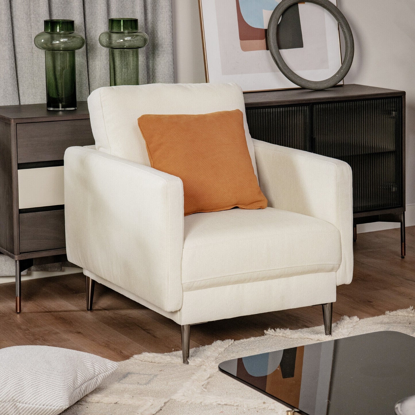 Modern Upholstered Accent Chair with Removable Backrest Cushion, White Sofas & Loveseats at Gallery Canada