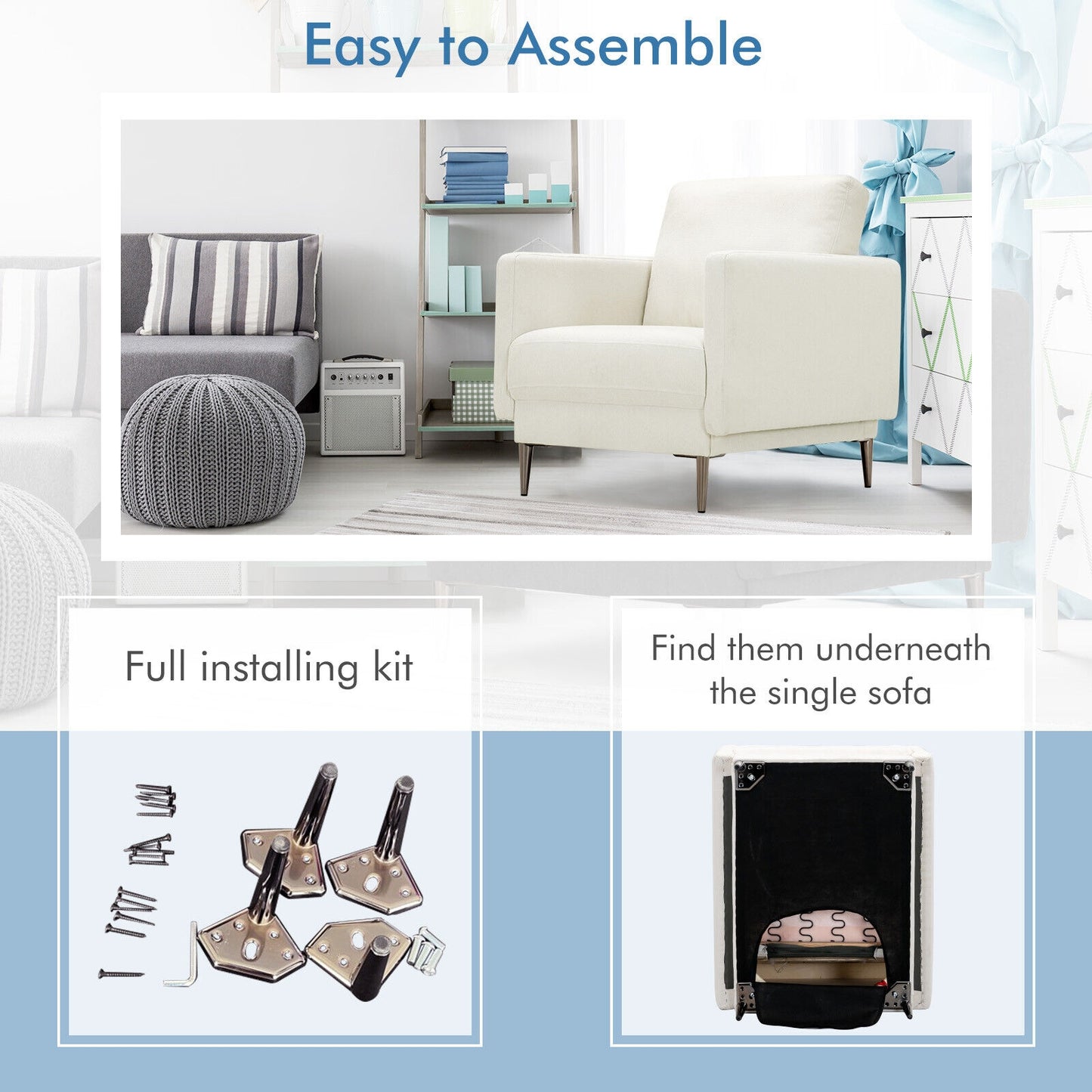 Modern Upholstered Accent Chair with Removable Backrest Cushion, White Sofas & Loveseats at Gallery Canada