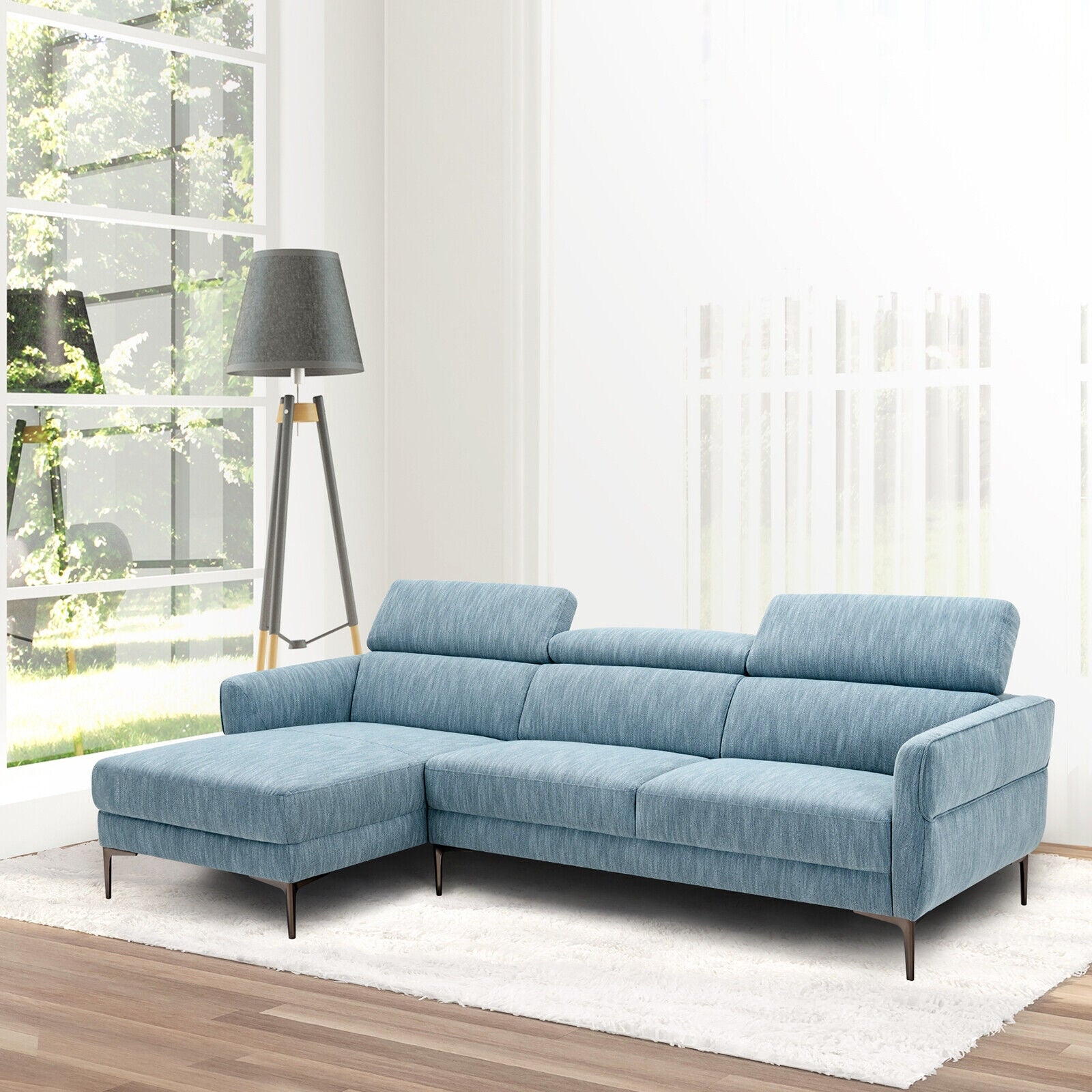 105 Inch L-Shaped Sofa Couch with 3 Adjustable Headrests, Blue Sofas & Loveseats at Gallery Canada