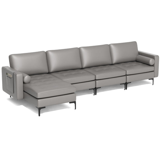 Modular L-shaped Sectional Sofa with Reversible Chaise and 2 USB Ports, Light Gray
