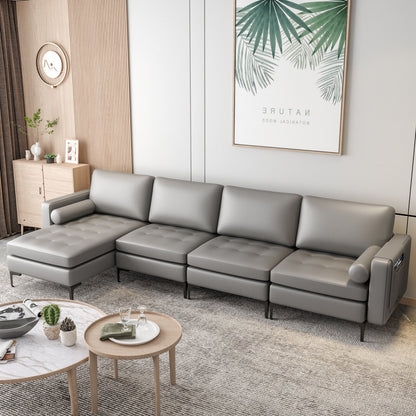 Modular L-shaped Sectional Sofa with Reversible Chaise and 2 USB Ports, Light Gray at Gallery Canada