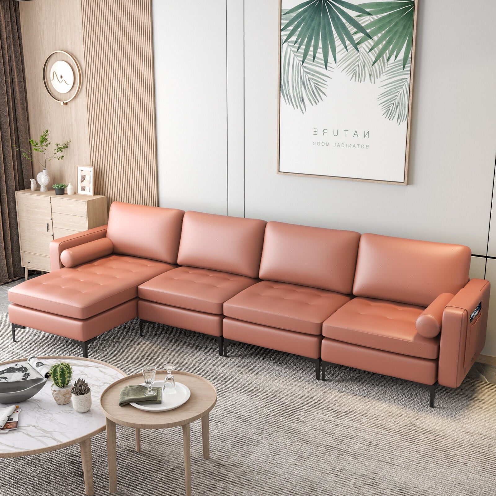 Modular Modern L-shaped Sectional Sofa with Reversible Chaise and 2 USB Ports, Pink Sofas & Loveseats at Gallery Canada