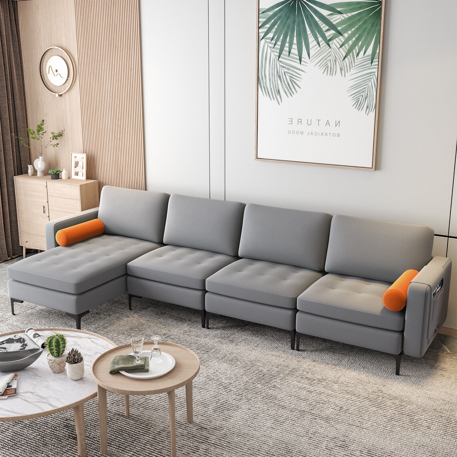 Modular L-shaped 4-Seat Sectional Sofa with Reversible Chaise and 2 USB Ports, Gray Sofas & Loveseats at Gallery Canada