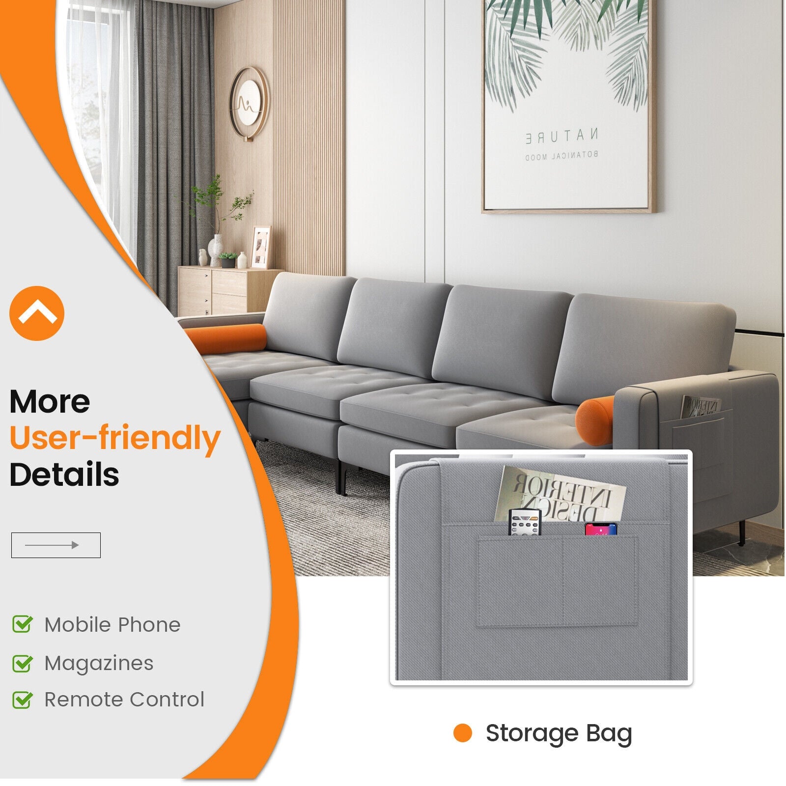 Modular L-shaped 4-Seat Sectional Sofa with Reversible Chaise and 2 USB Ports, Gray Sofas & Loveseats at Gallery Canada