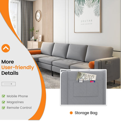 Modular L-shaped 4-Seat Sectional Sofa with Reversible Chaise and 2 USB Ports, Gray
