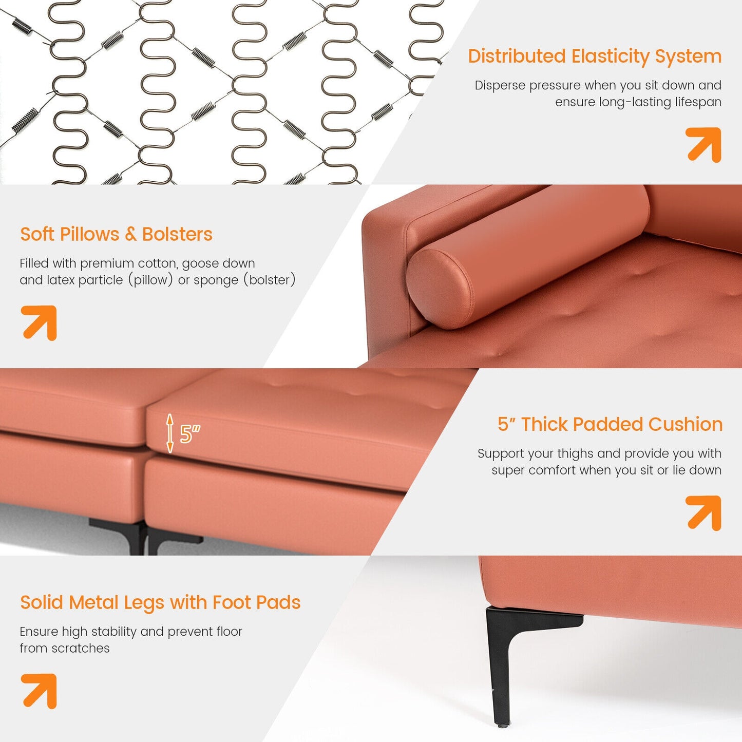 Modular Modern L-shaped Sectional Sofa with Reversible Chaise and 2 USB Ports, Pink Sofas & Loveseats at Gallery Canada