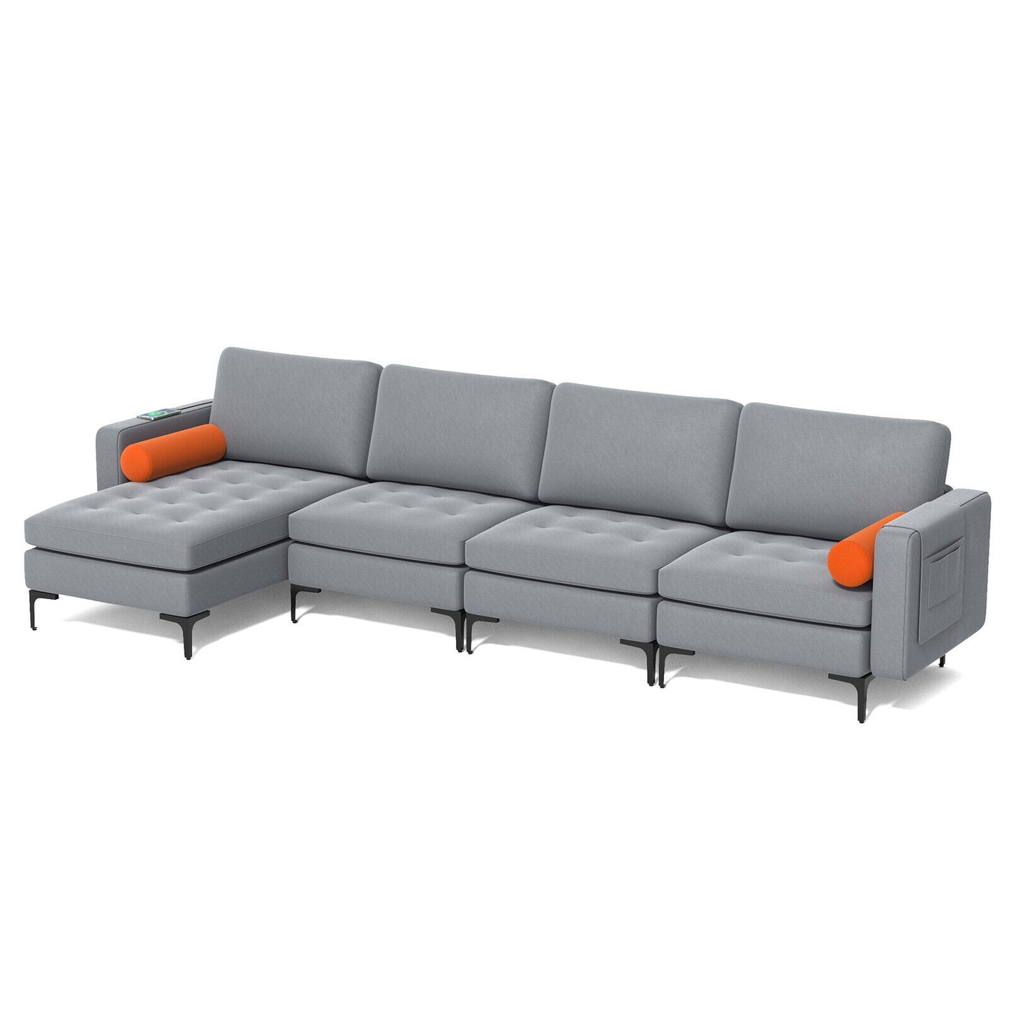 Modular L-shaped 4-Seat Sectional Sofa with Reversible Chaise and 2 USB Ports, Gray Sofas & Loveseats at Gallery Canada