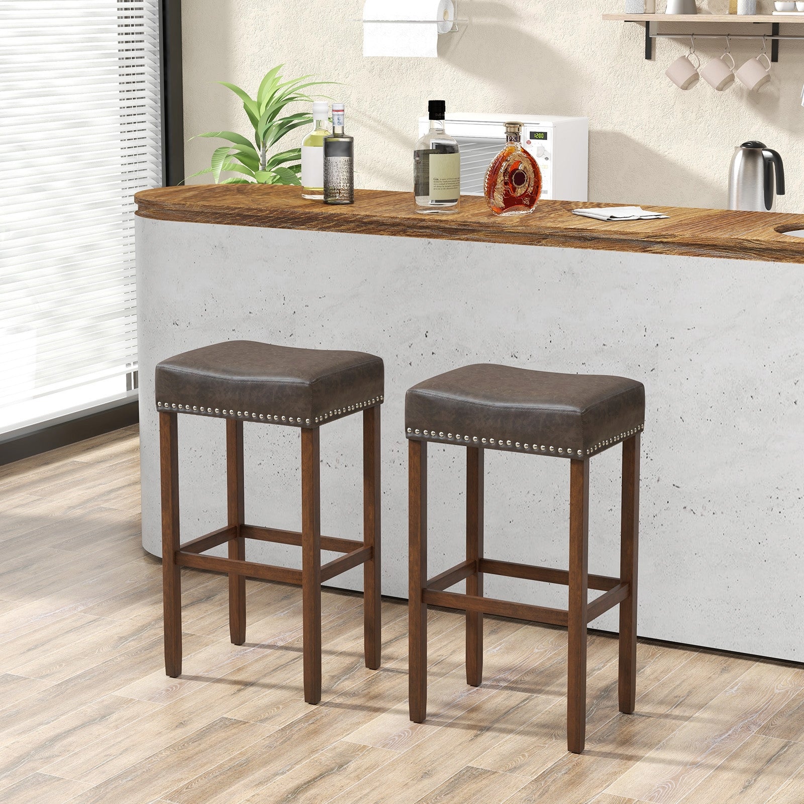 Upholstered Bar Stools Set of 2 with Footrests for Counter, Dark Gray Bar Stools at Gallery Canada