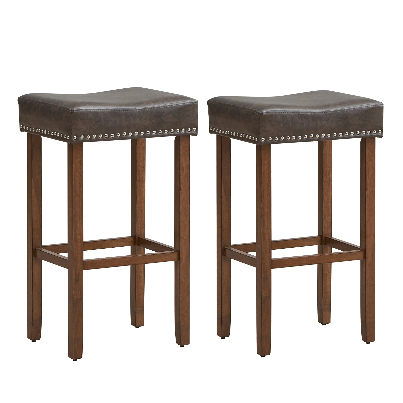 Upholstered Bar Stools Set of 2, with Footrests, Dark Gray Bar Stools at Gallery Canada