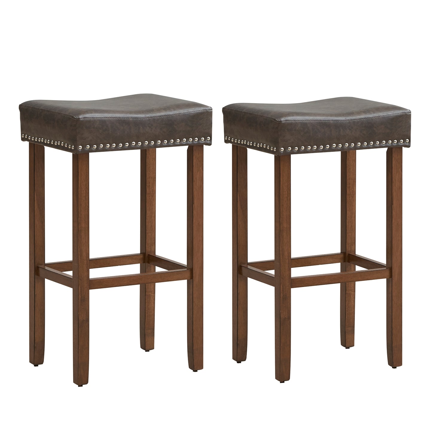 Upholstered Bar Stools Set of 2, with Footrests, Dark Gray Bar Stools at Gallery Canada