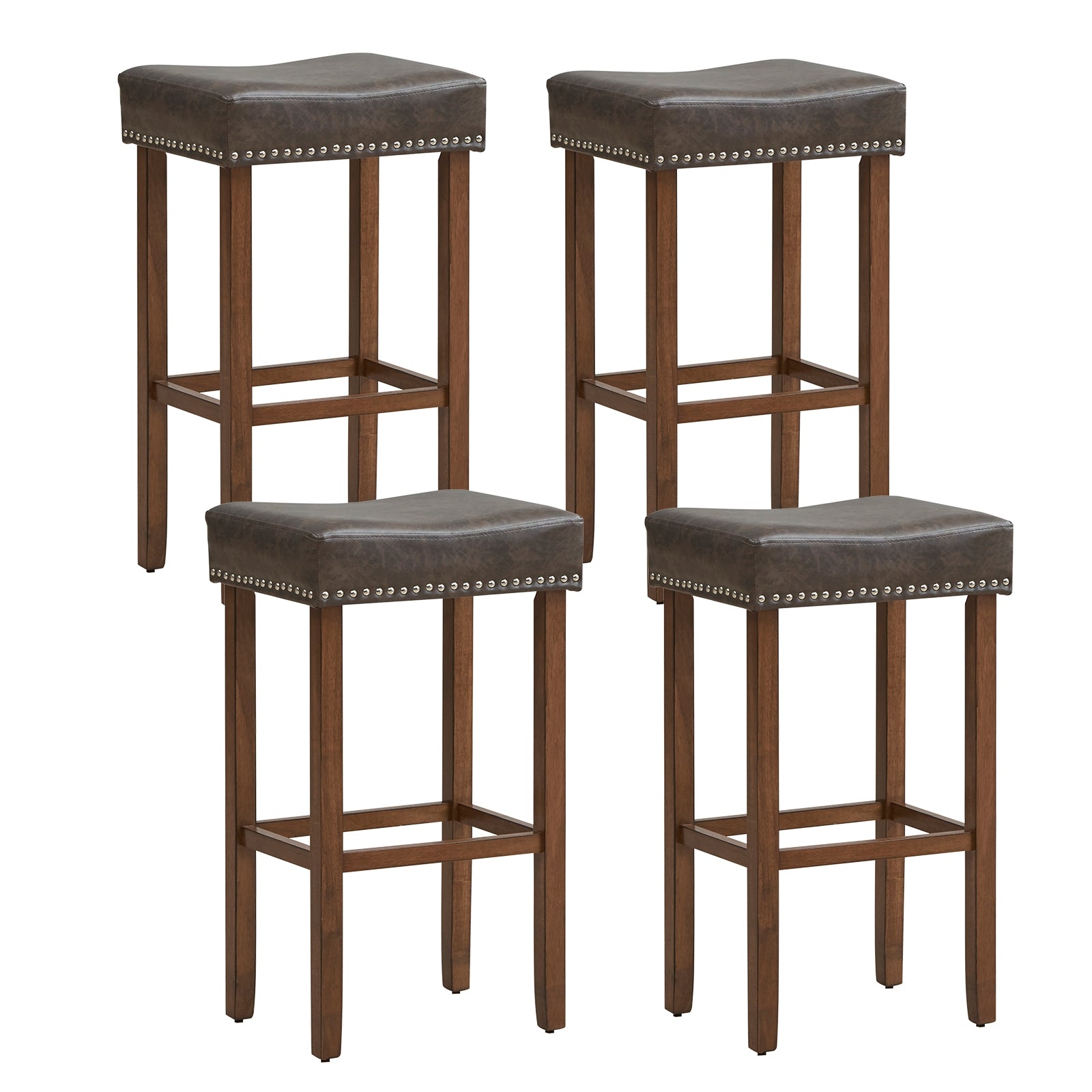 Upholstered Bar Stools Set of 2 with Footrests for Counter, Dark Gray Bar Stools at Gallery Canada