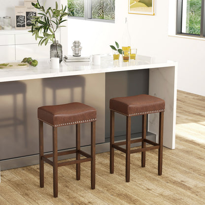 Upholstered Bar Stools Set of 2, With Footrests, Brown Bar Stools at Gallery Canada