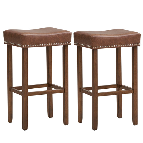 Upholstered Bar Stools Set of 2, With Footrests, Brown