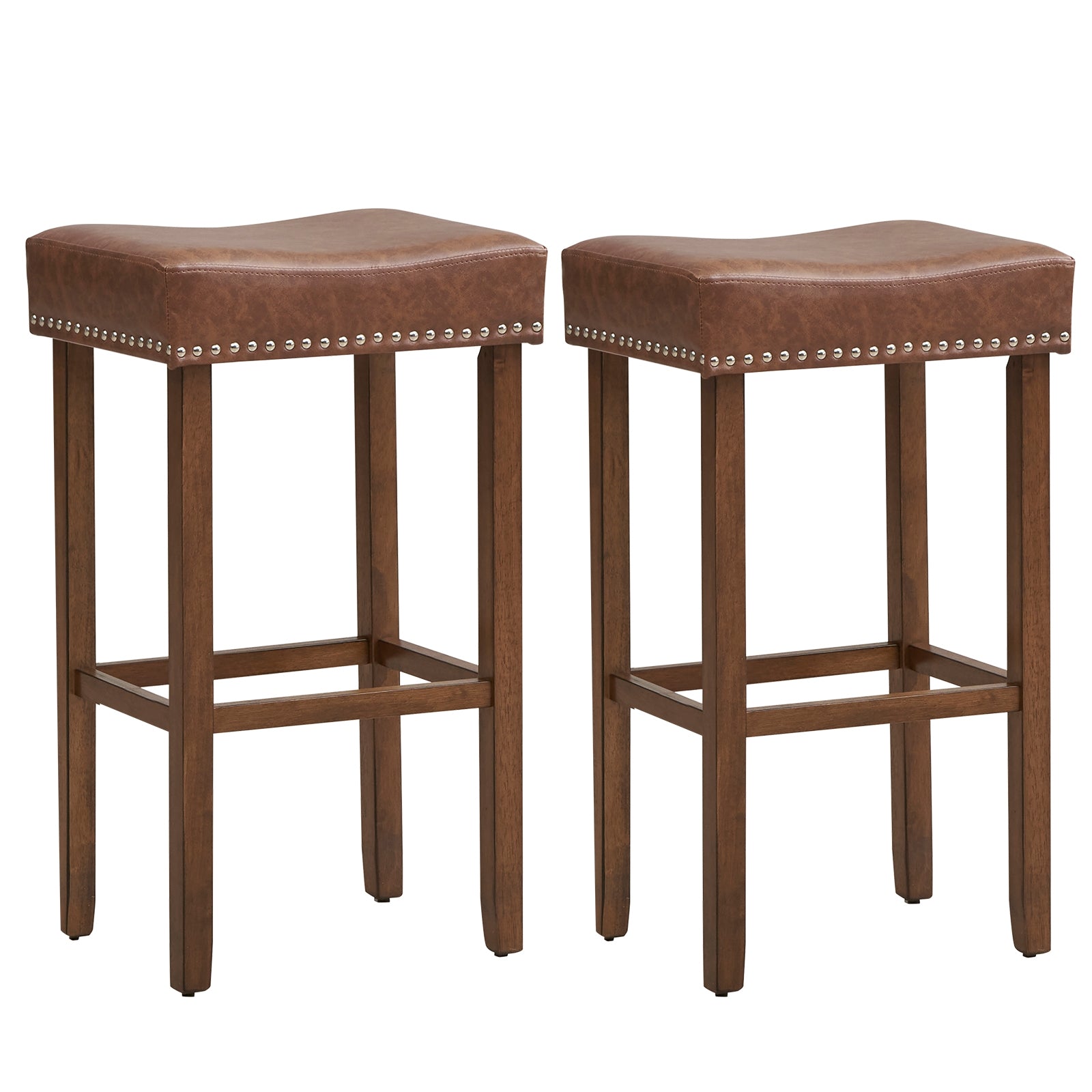 Upholstered Bar Stools Set of 2 with Footrests for Counter, Brown Bar Stools at Gallery Canada