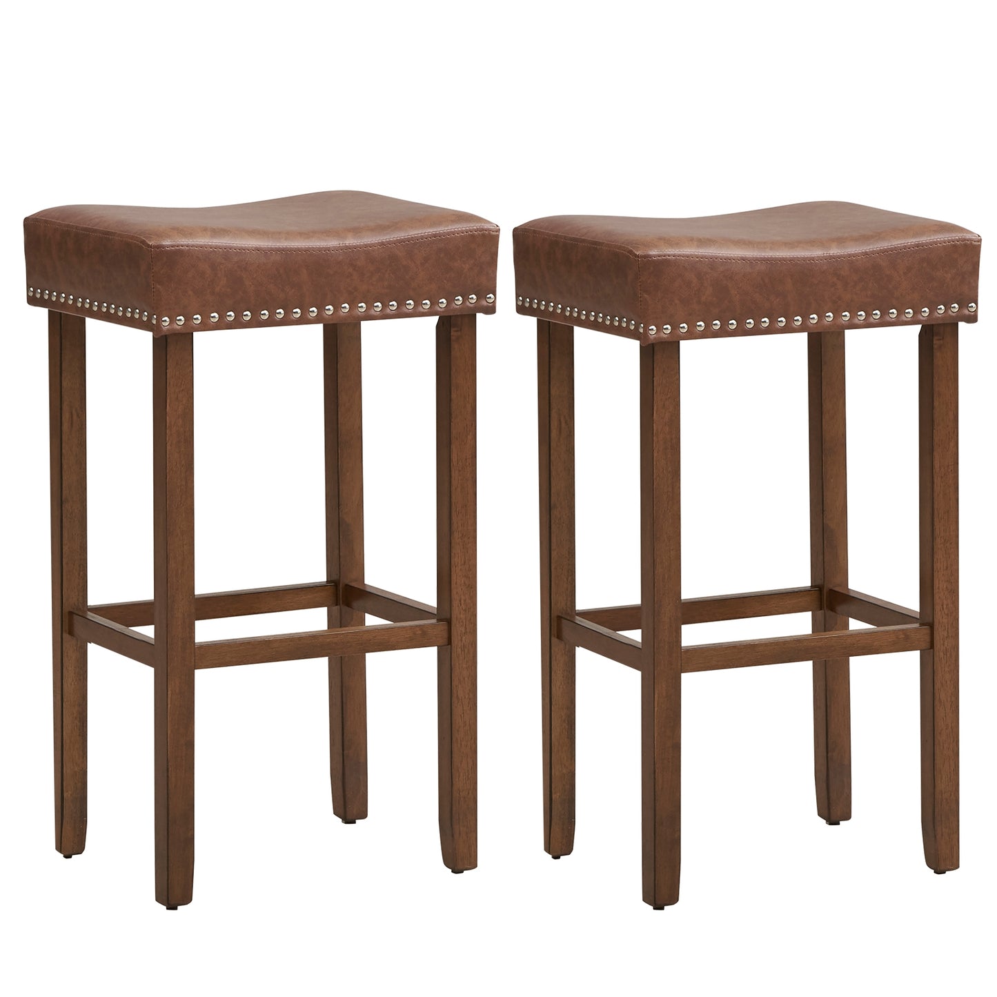 Upholstered Bar Stools Set of 2 with Footrests for Counter, Brown Bar Stools at Gallery Canada