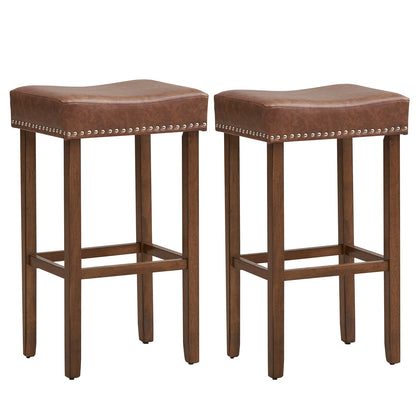 Upholstered Bar Stools Set of 2 with Footrests for Counter, Brown Bar Stools at Gallery Canada