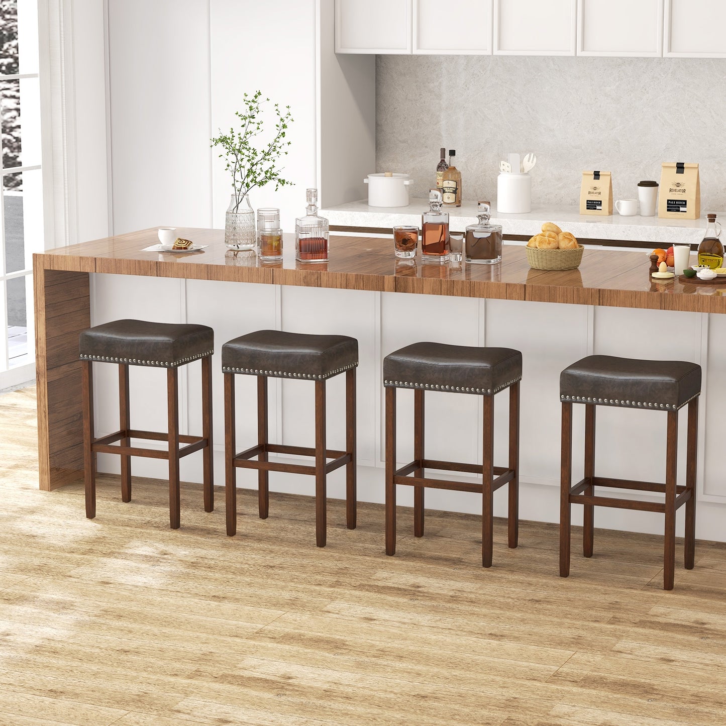 Upholstered Bar Stools Set of 2 with Footrests for Counter, Dark Gray Bar Stools at Gallery Canada